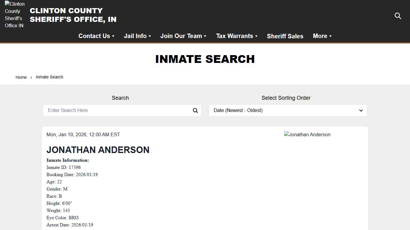 Inmate Search | Clinton County Sheriff’s Office IN