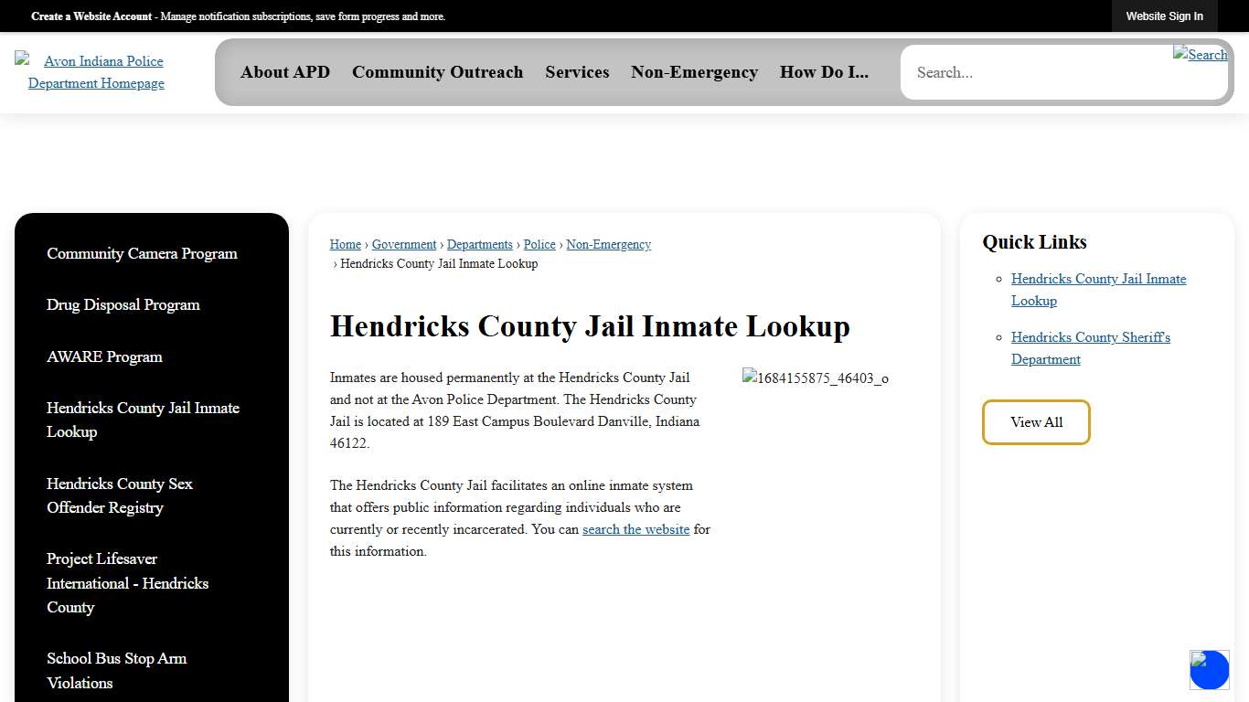 Hendricks County Jail Inmate Lookup | Avon, IN